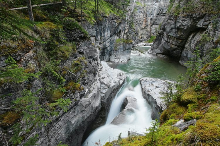 Maligne Falls through the narrow Maligne Canyon